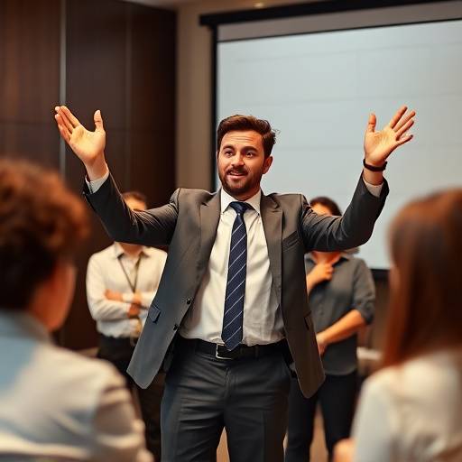 Un leader che ispira il suo team durante una presentazione